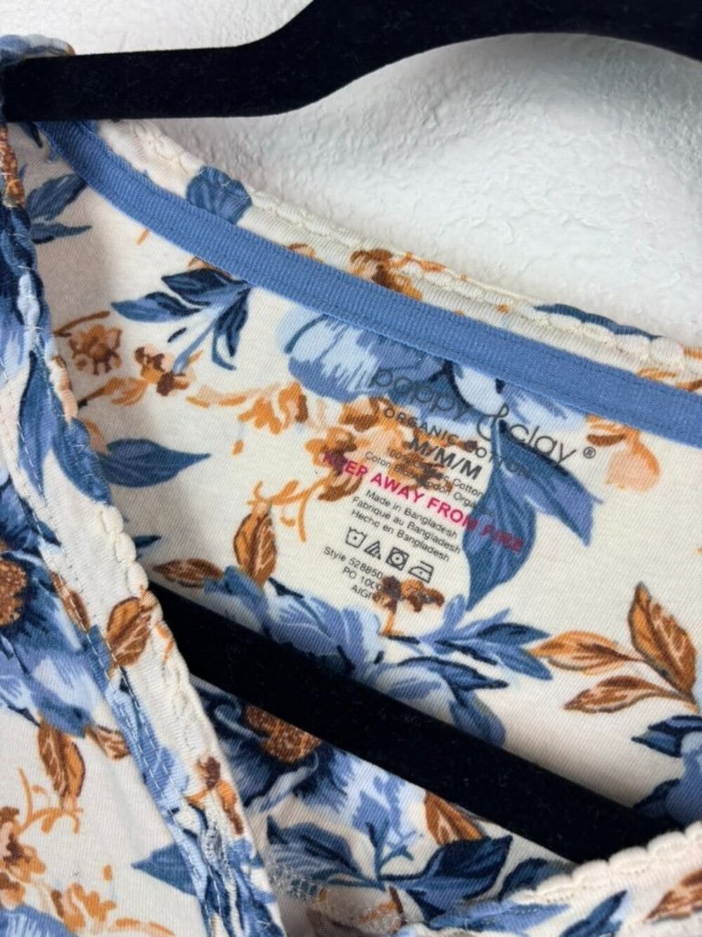 Poppy & Clay medium blue floral long sleeve 100% organic cotton nightgown lounge - Picture 3 of 5